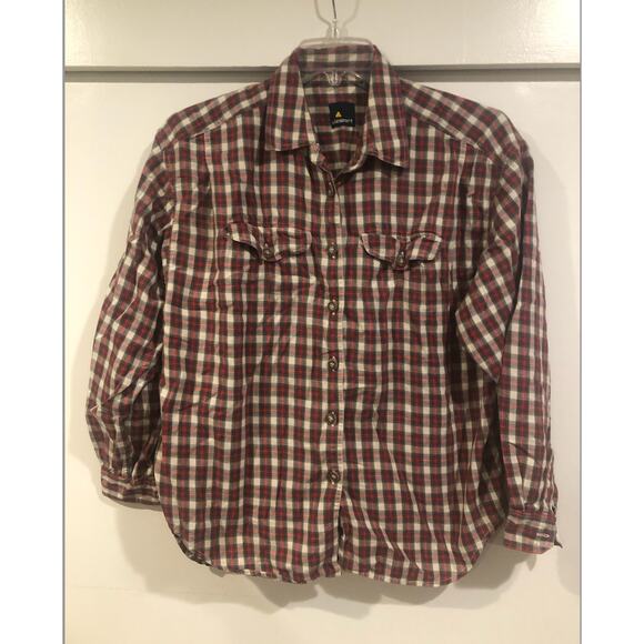 EUC Womens Vintage Liz Claiborne 90s Liz Sport Red Plaid Cotton Top Button Down - Picture 1 of 6